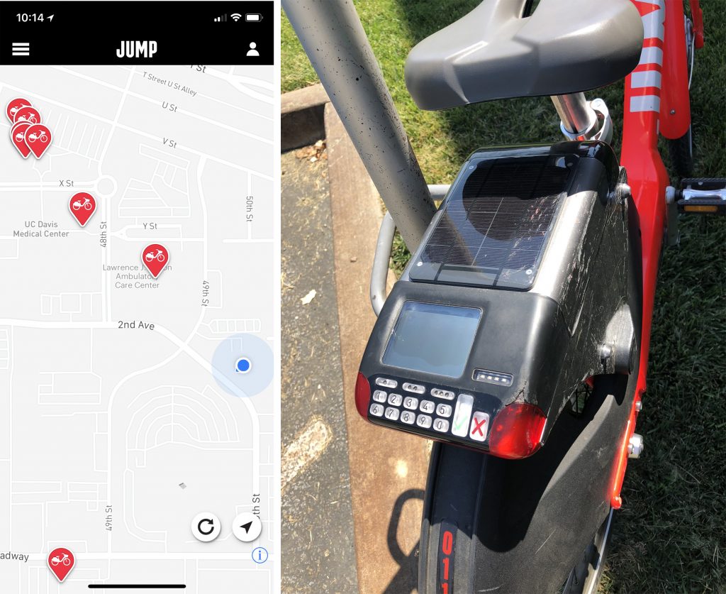 Locate a bike in your area using the phone app, reserve it, enter your PIN on the keypad and off you go.