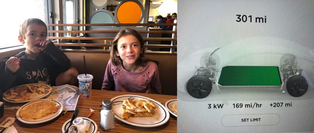 We had a late lunch of pancakes while charging in Bakersfield.