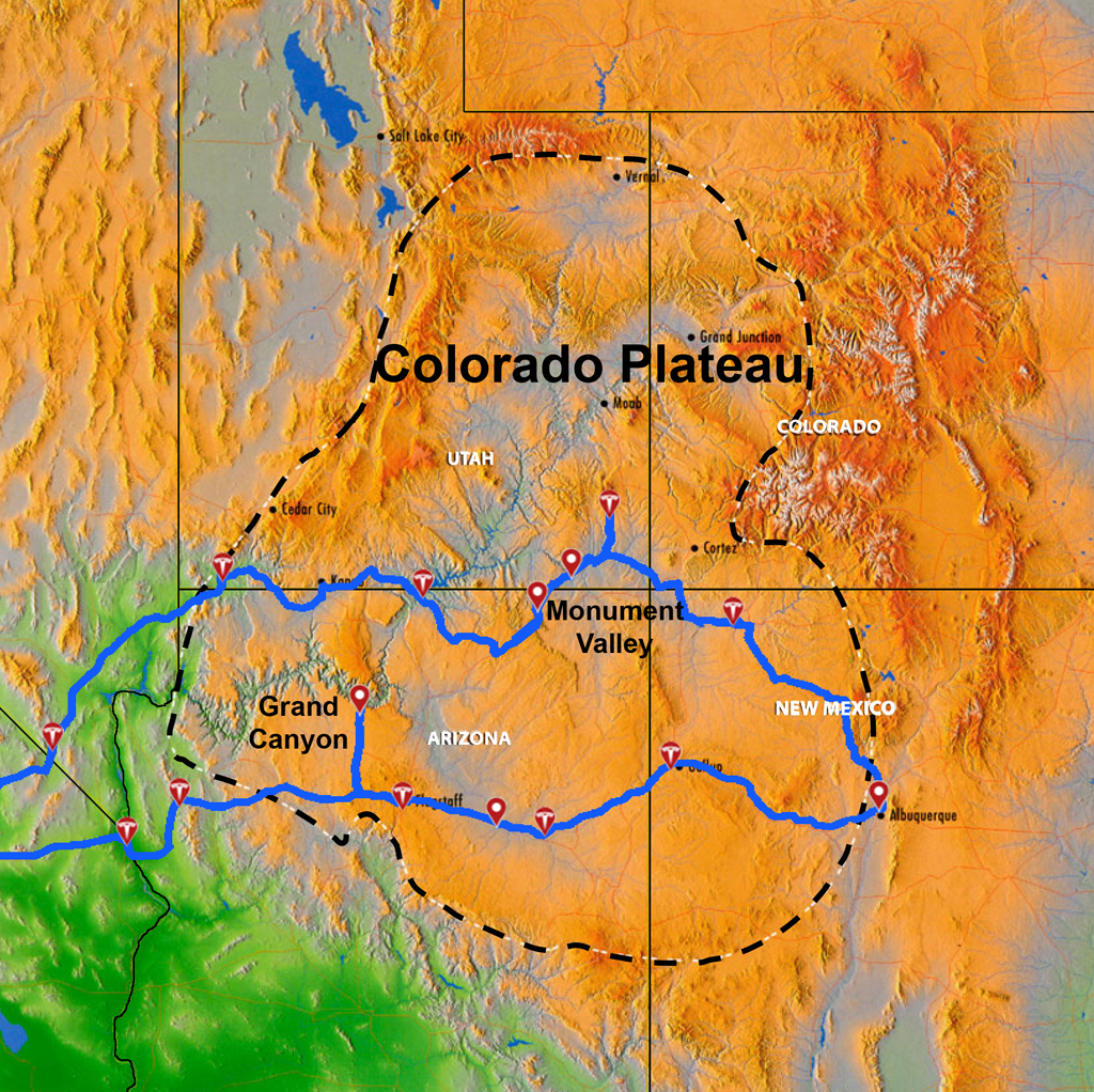 Image showing portion of my road trip that drove through the Colorado Plateau.