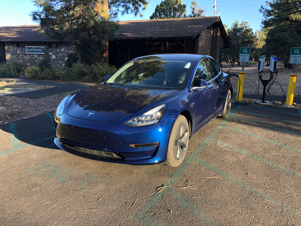 Picture of my car charging at a Level 2 charging station in the Grand Canyon.