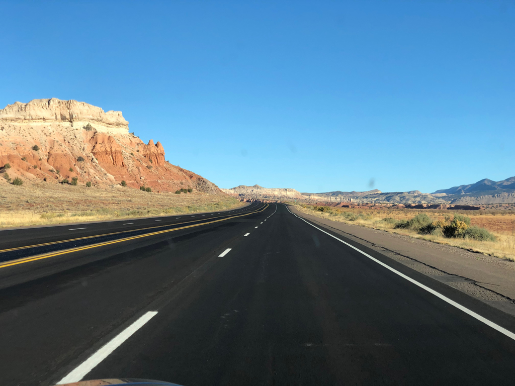 View from the car driving on Route 550 out of Albuquerque.