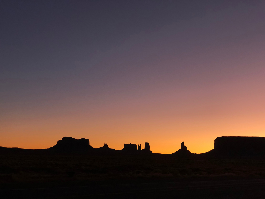 Sunrise in Monument Valley.