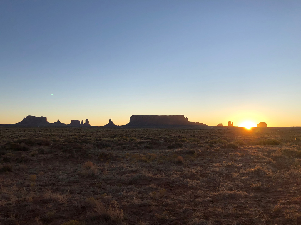 Sunrise in Monument Valley.