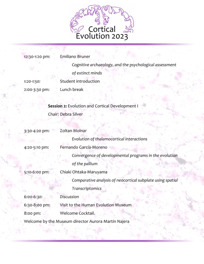 Agenda – Cortical Evolution 2023