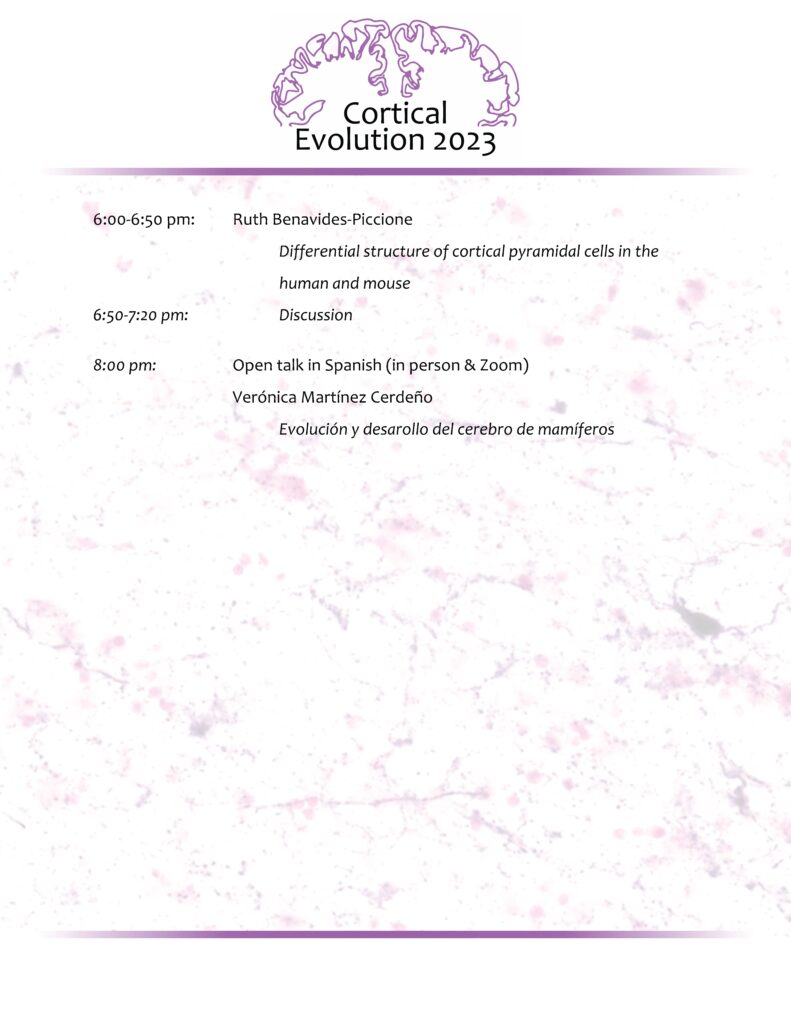 Agenda – Cortical Evolution 2023
